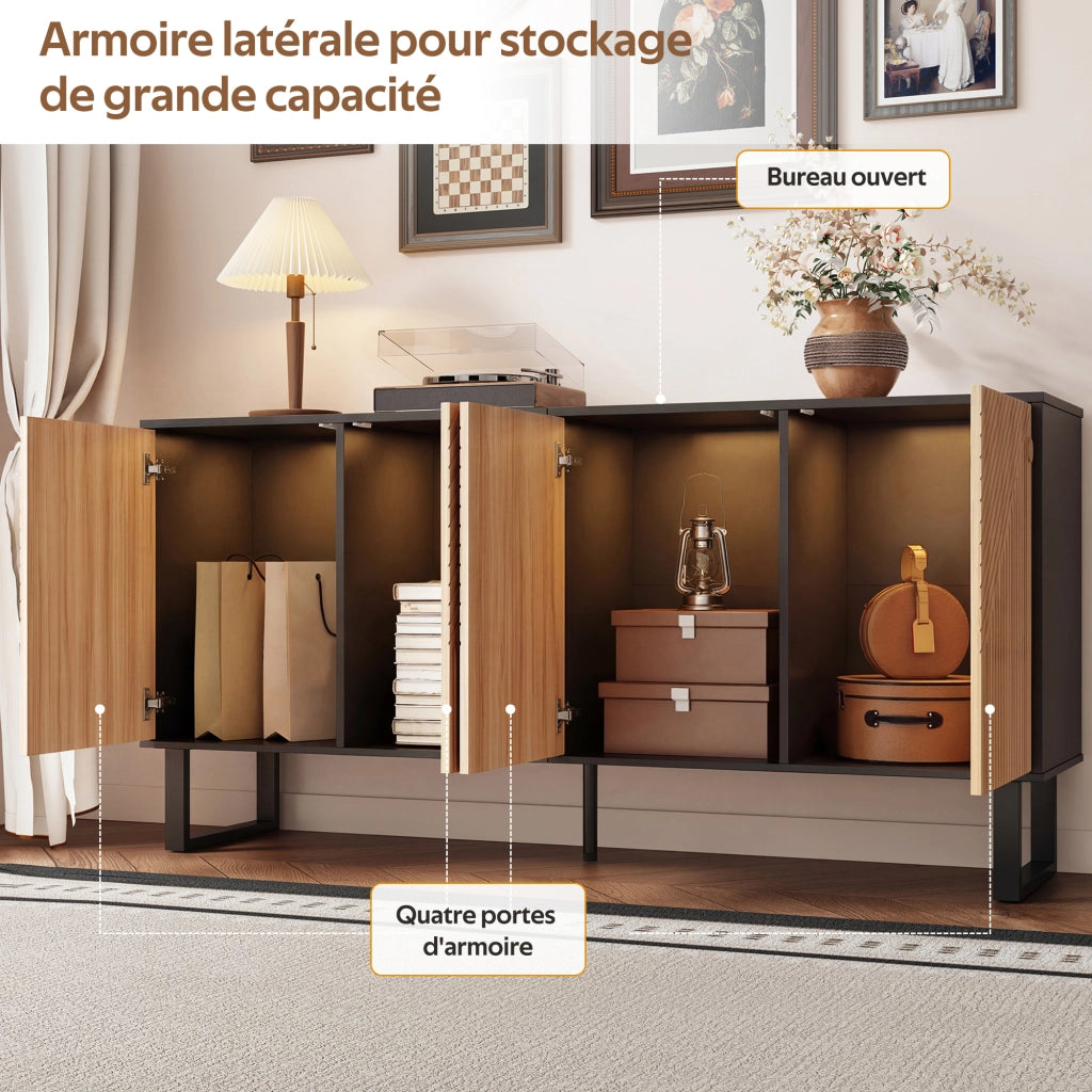 Mobile porta TV moderno con ante effetto legno e frontali a rilievo, nero e naturale 160 × 38 × 75 cm