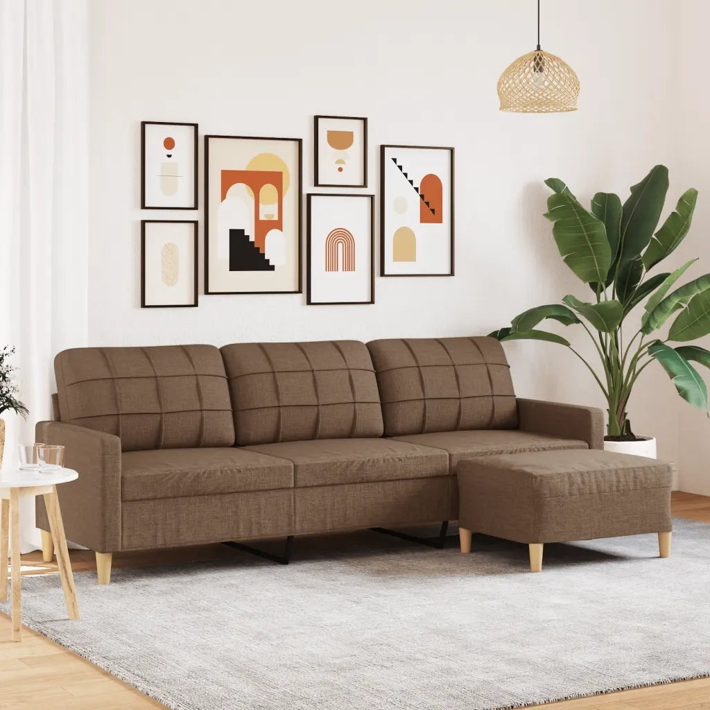 vidaXL Divano a 3 Posti con Poggiapiedi Marrone 210cm in Tessuto