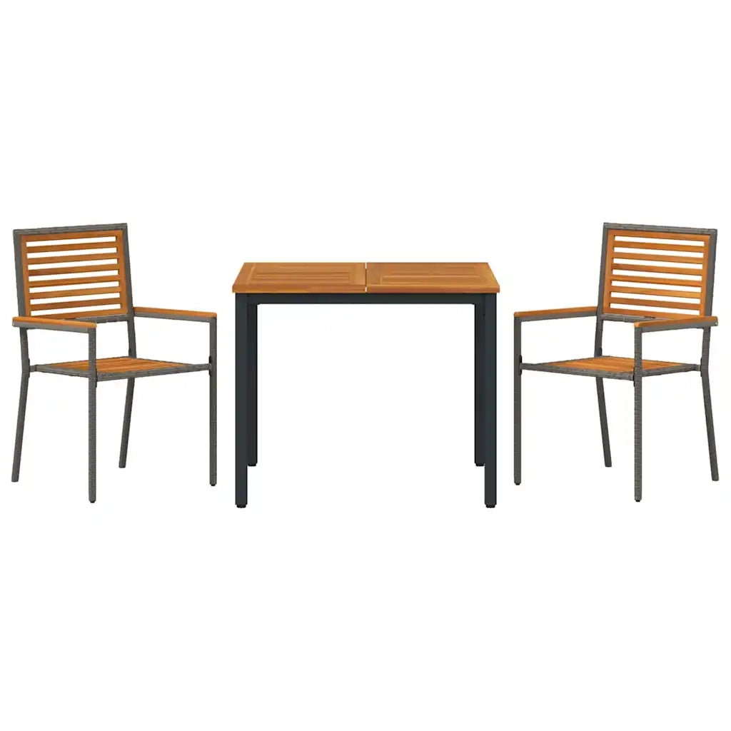 Set da Pranzo per Giardino 3 pcs Grigio e Marrone polyrattan