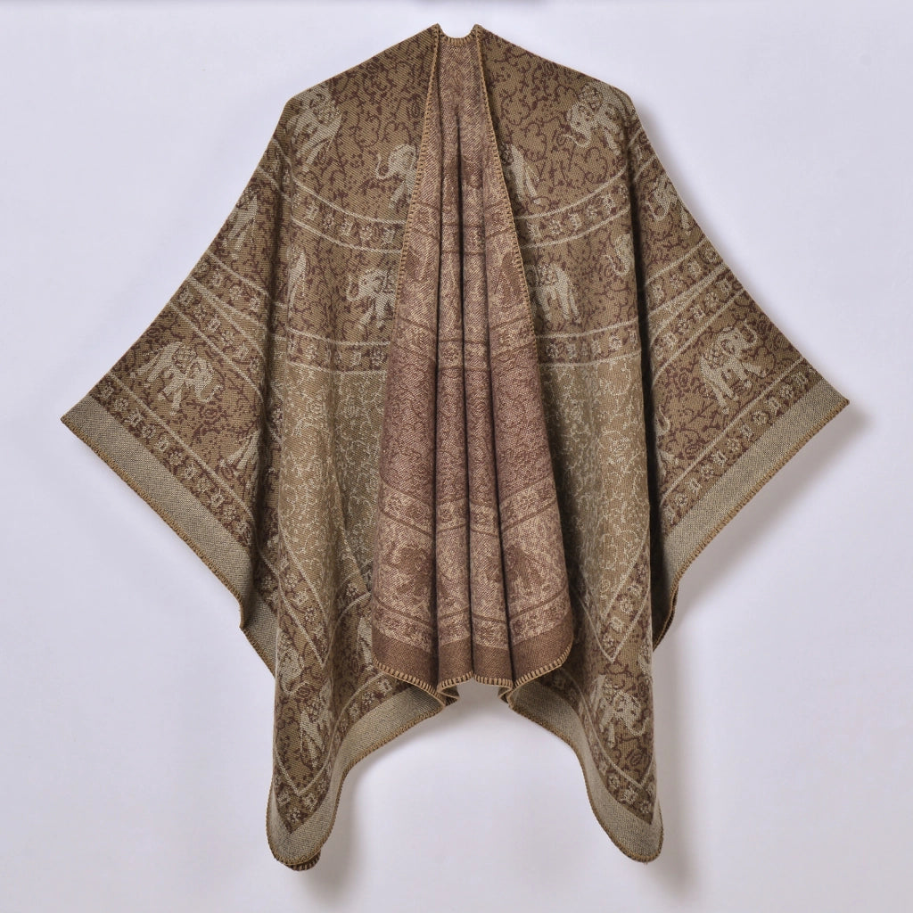 Sciarpa calda e spessa in stile retr¨°, mantella jacquard con spacco per donna