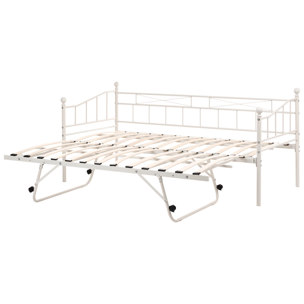 Letto estraibile singolo per bambini in metallo beige stile tradizionale, 90 x 200 cm