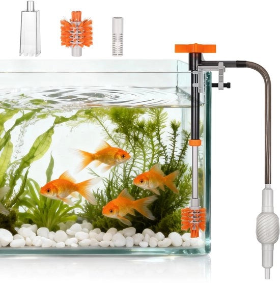 Set di pulizia acquario 3-in-1 - Aspiratore (44-57 cm) - Tubo di scarico - Testa di pulizia grana - Testa di pulizia a spazzola - Accessori essenziali - Aspiratore acquario