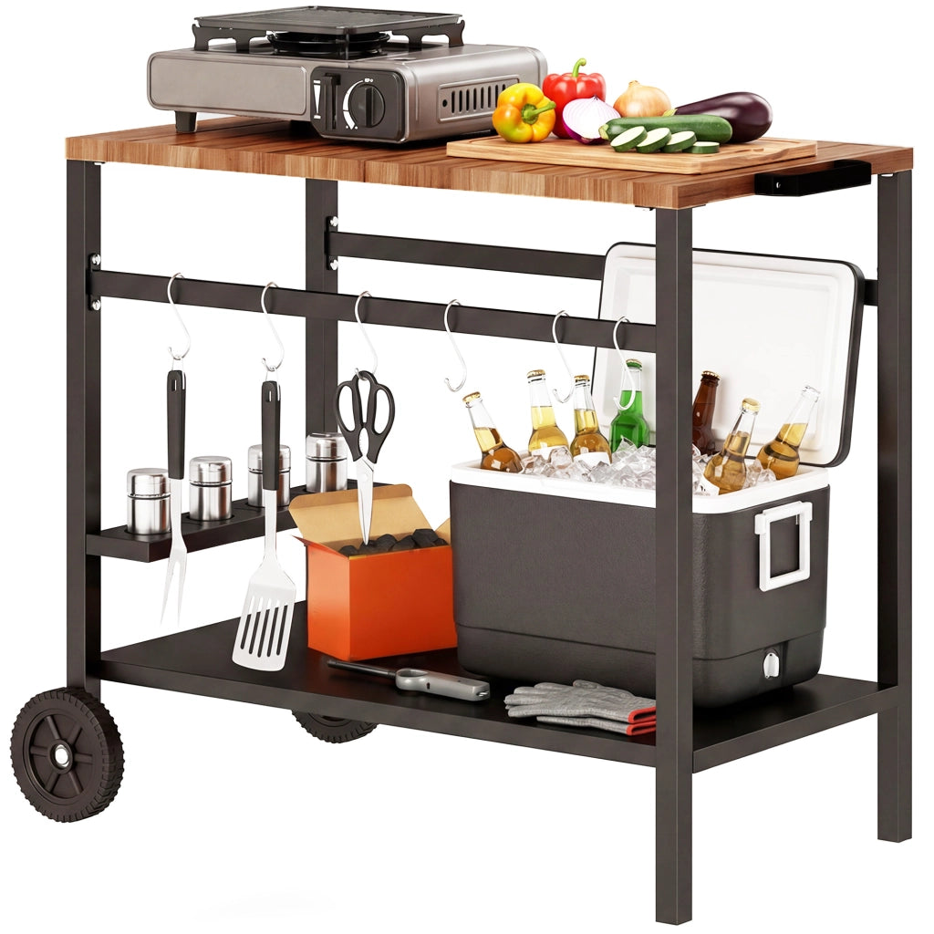 Carrello per Barbecue 2 Livelli con Ruote ¨C zephmum ¨C Nero e Marrone
