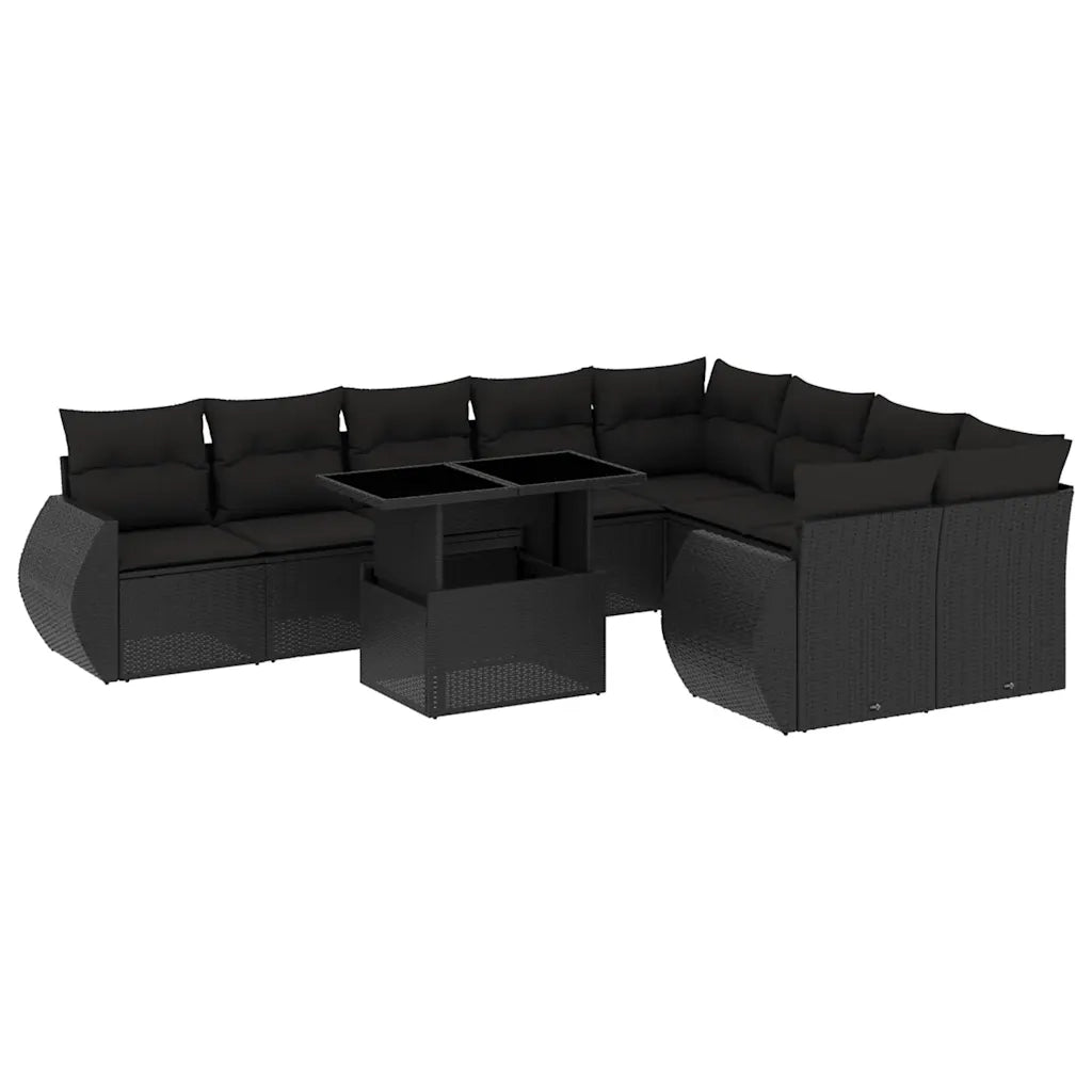 Set Divani da Giardino 10pz con Cuscini in Polyrattan Nero 3268755