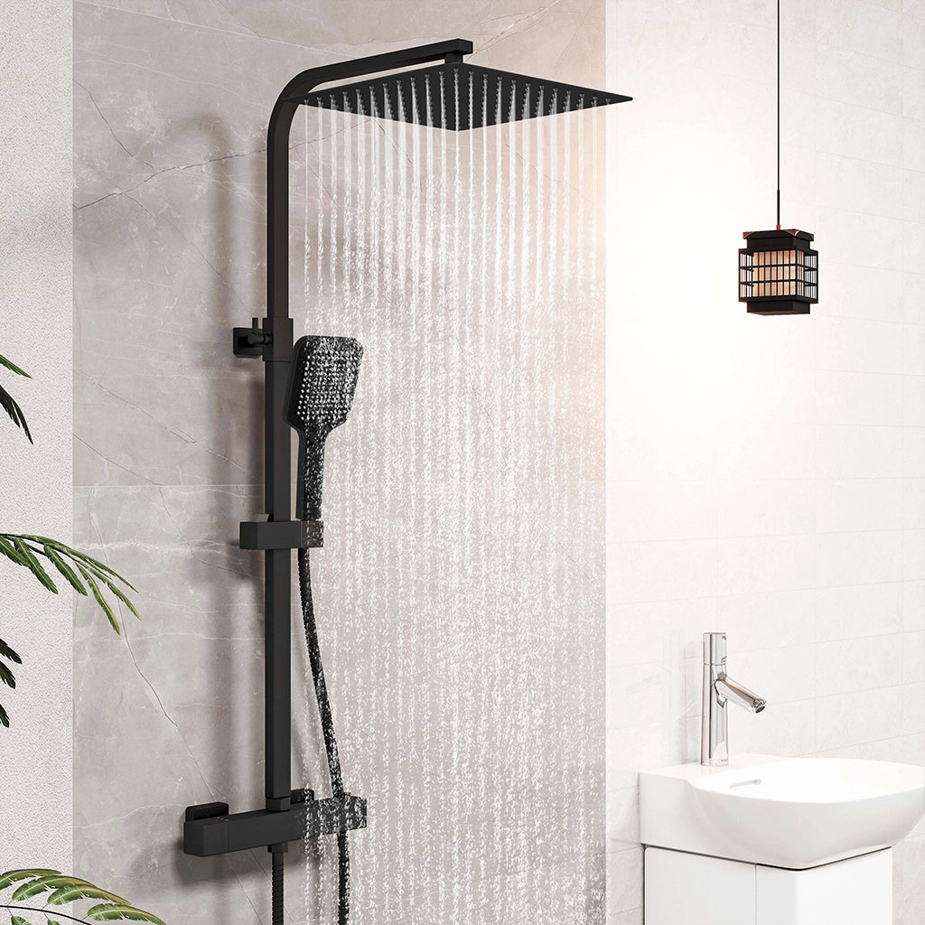 Colonna doccia con rubinetteria rettangolare 280x40mm, walkin doccia soffione a pioggia 30x30cm nero