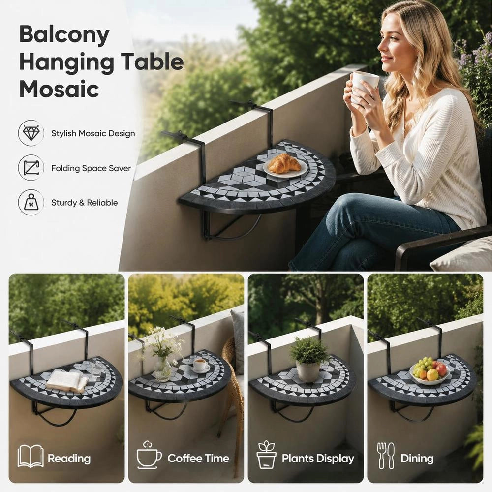 Balcony Hanging Table Mosaic Black And White