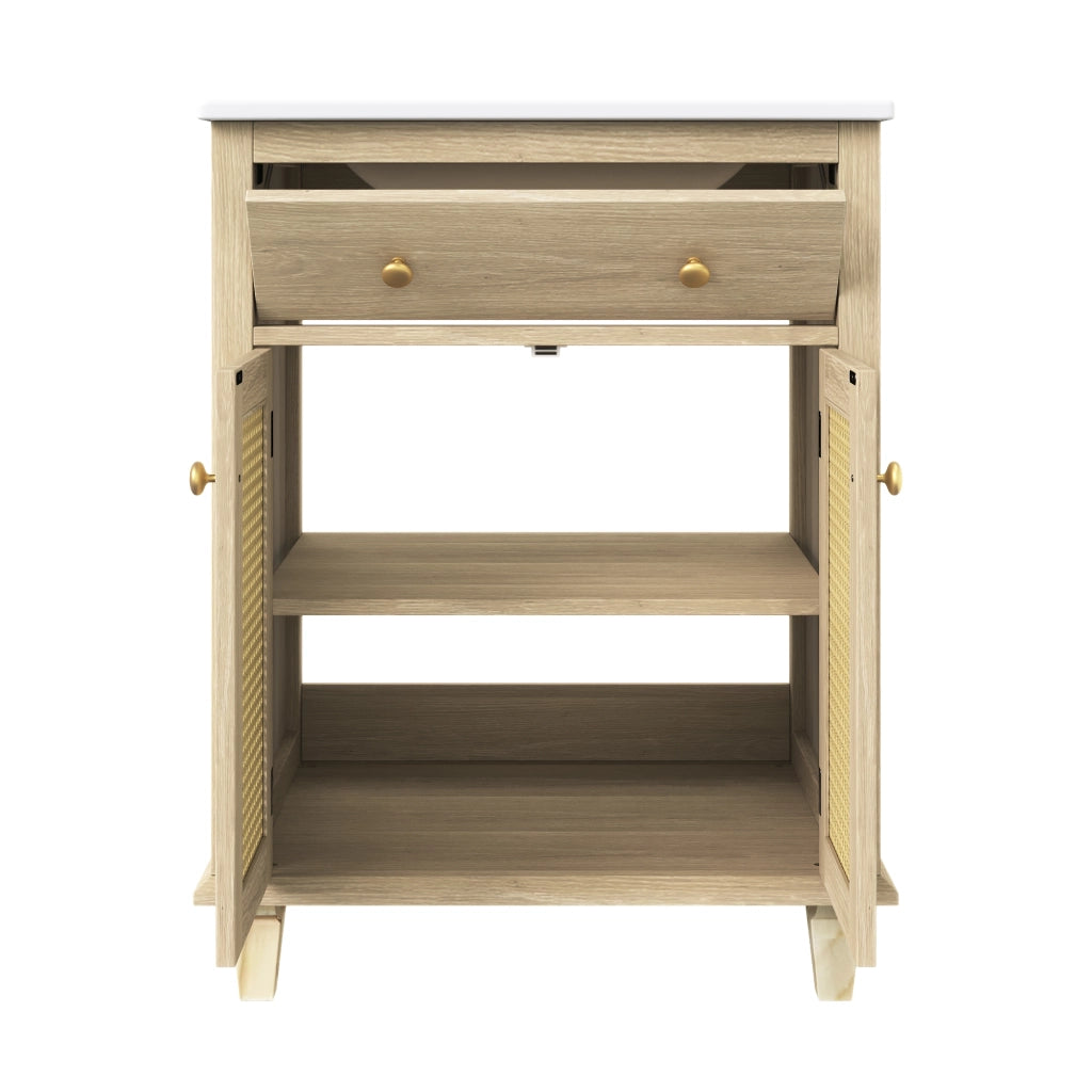 Mobile bagno con 2 ante; 1 ribaltina e ripiani regolabili con lavabo in ceramica per bagno; 61×47×87 cm