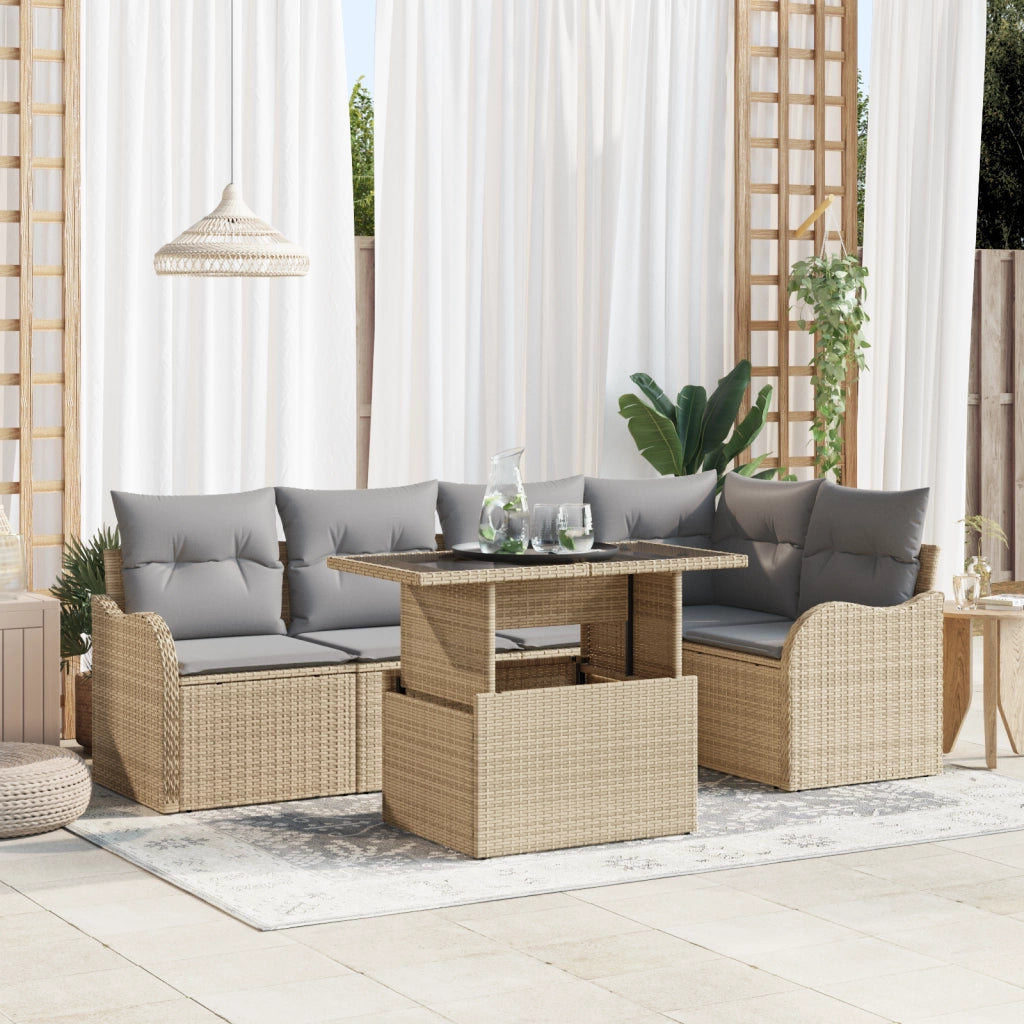 Set SofÃ  Giardino 6 Pezzi con Cuscini Beige Rattan Poliestere