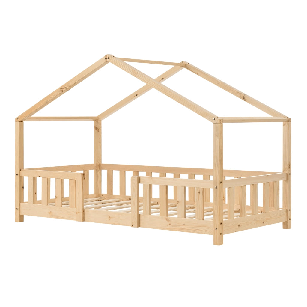 Letto per Cameretta Treviolo a Forma di Casetta in Stile Montessori 80x160 cm Naturale [en.casa]