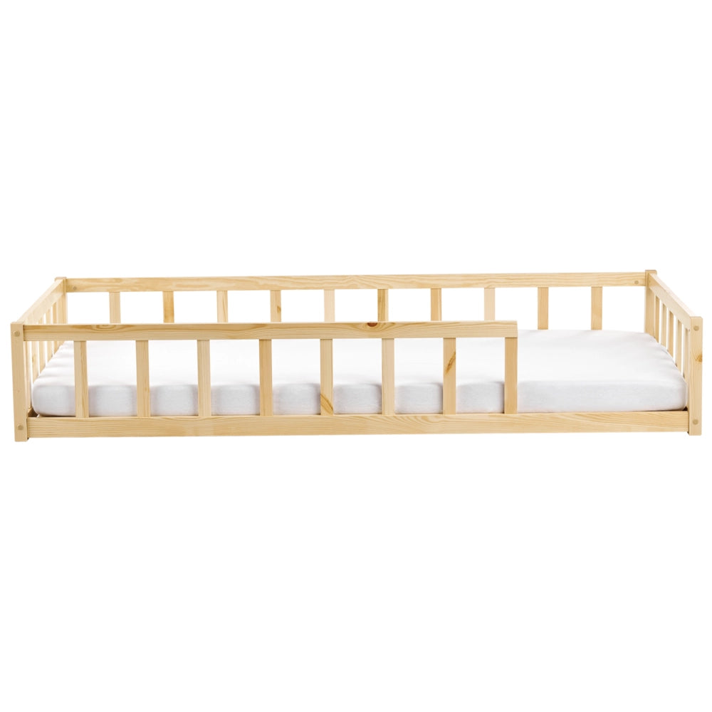 Letto singolo per bambini in legno marrone chiaro cameretta con telaio a doghe 90 x 200 cm