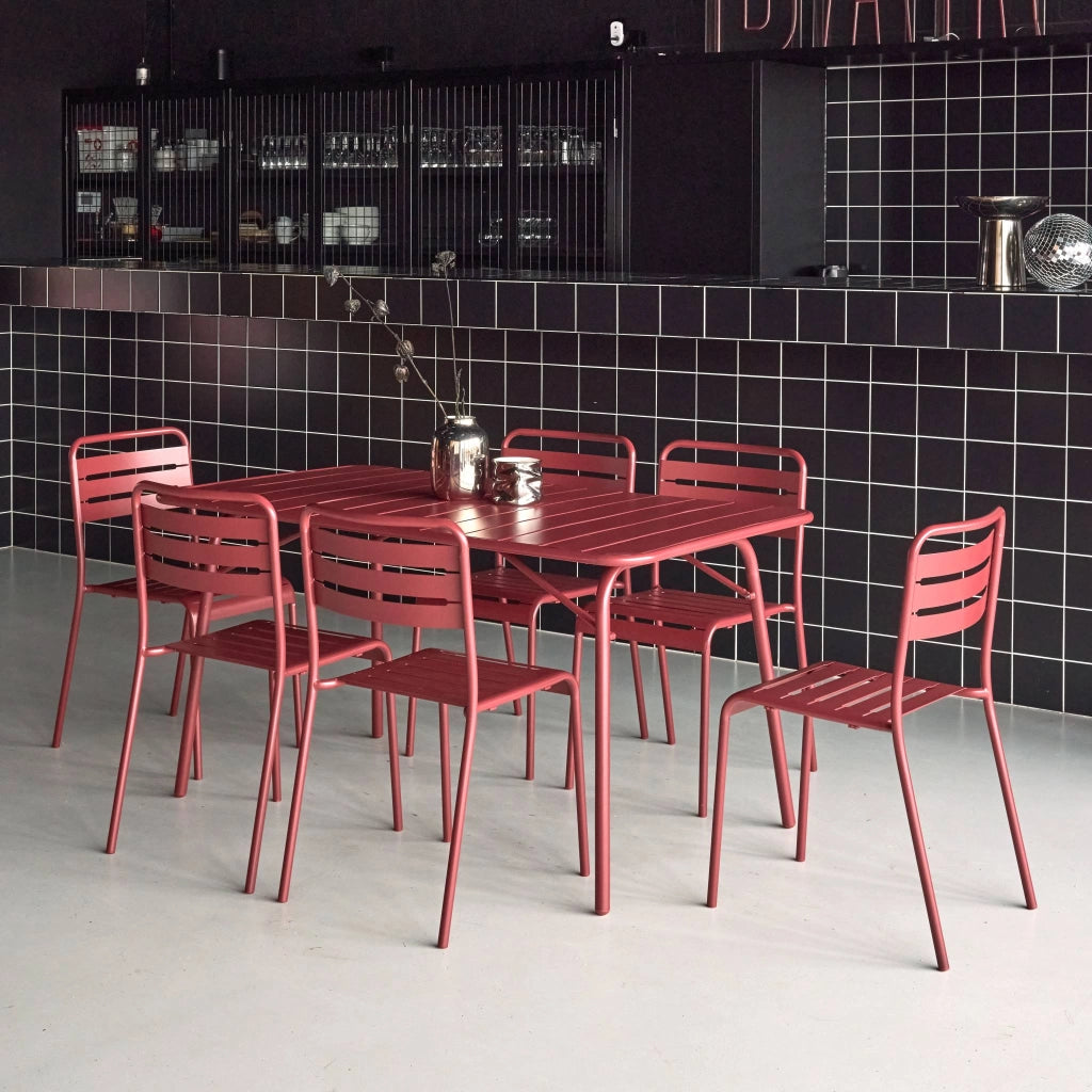 Set tavolo da giardino in acciaio con 6 sedie, 140cm, terra di siena