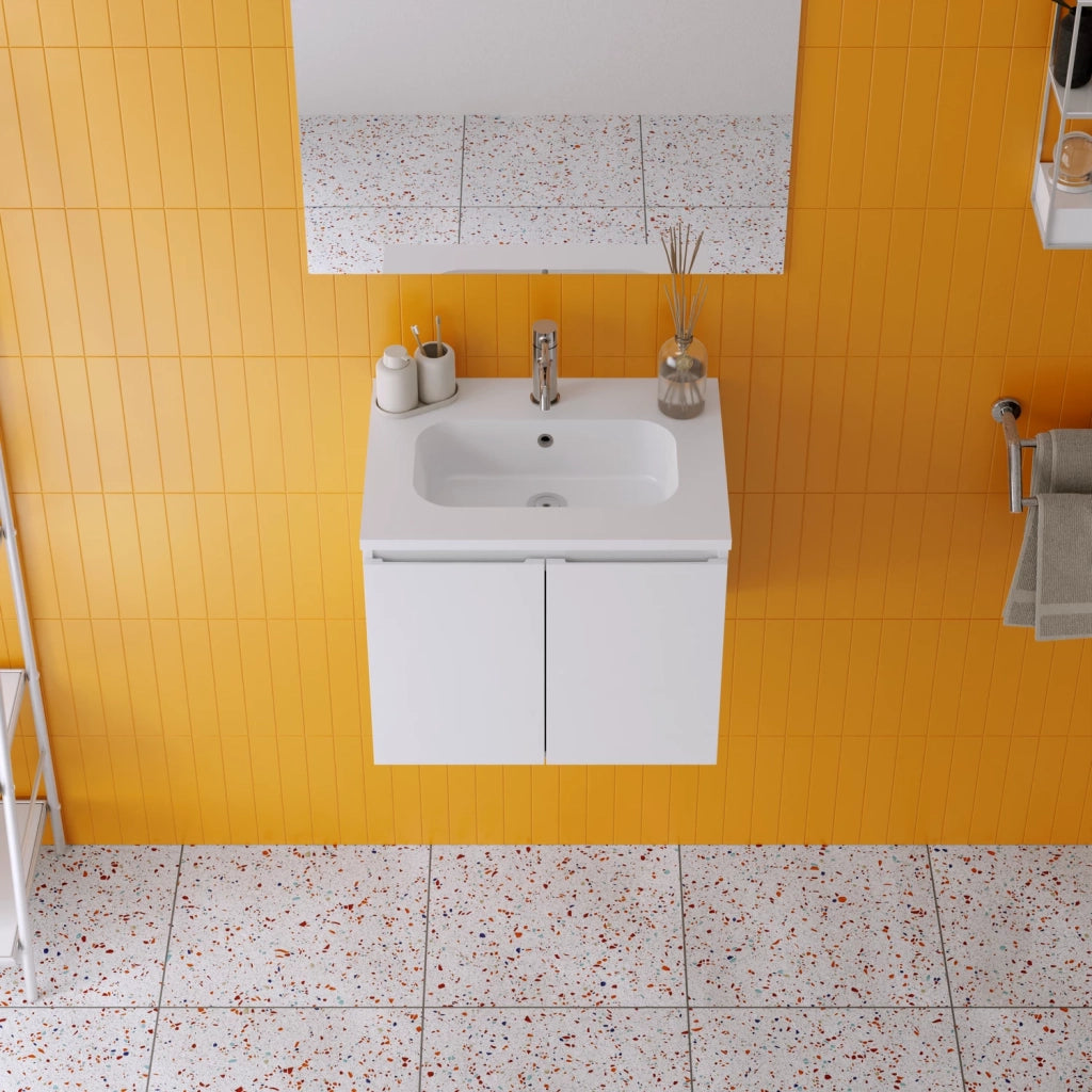 Mobile da bagno sospeso 60cm bianco lucido con lavabo e specchio | Rata