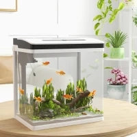 Acquario 28L a Illuminazione LED con Fori di Ventilazione e Pompa, in Vetro e ABS, 38x26x38cm