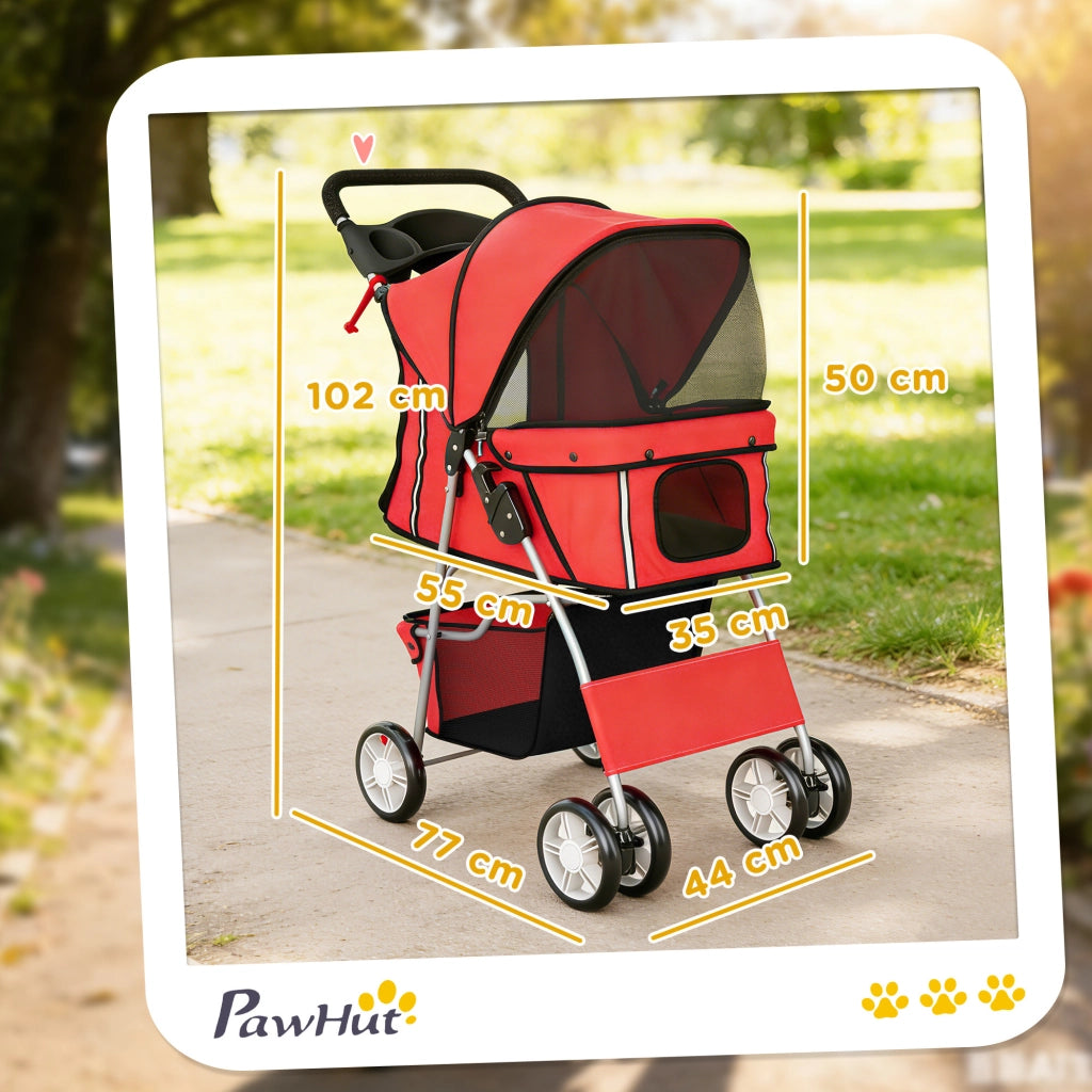 Carrello per Cani con Cuscino Lavabile e Ruote ¨C Zephmum ¨C Rosso 77x44x102 cm
