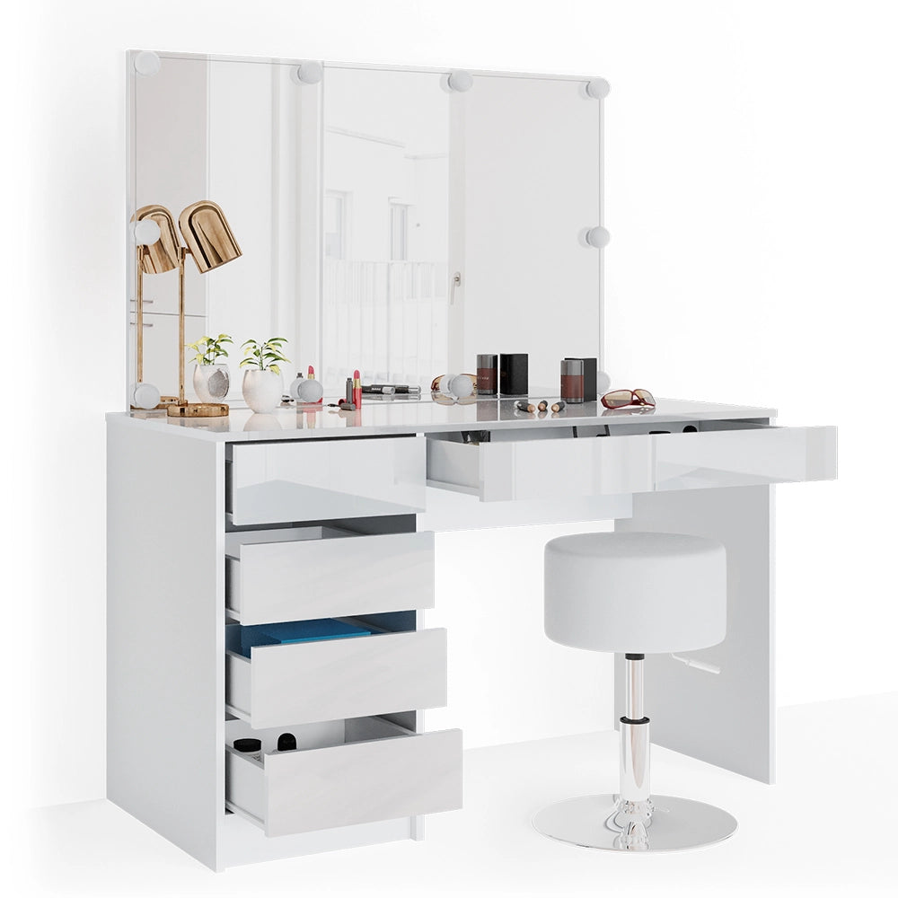 Vicco Tavolo da toeletta Bianco 120 cm con illuminazione LED e sgabello