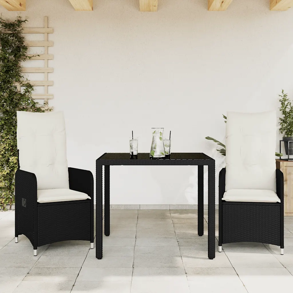 Set Bistr¨° da Giardino 3 pz | Set Salotto da Giardino con Cuscini in Polyrattan Nero
