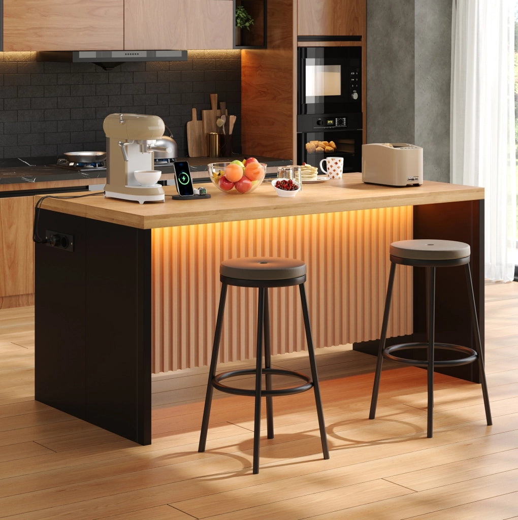 Isola cucina industriale con LED, prese USB e piano 155 cm