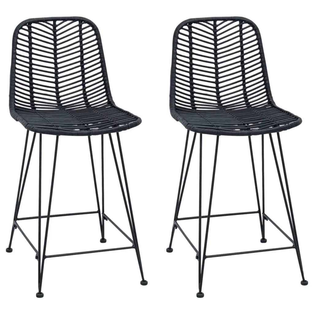 Sedia da Bar 2 pcs Nero 44,5 x 54,5 x 97,5 cm Rattan e Ferro 42011548