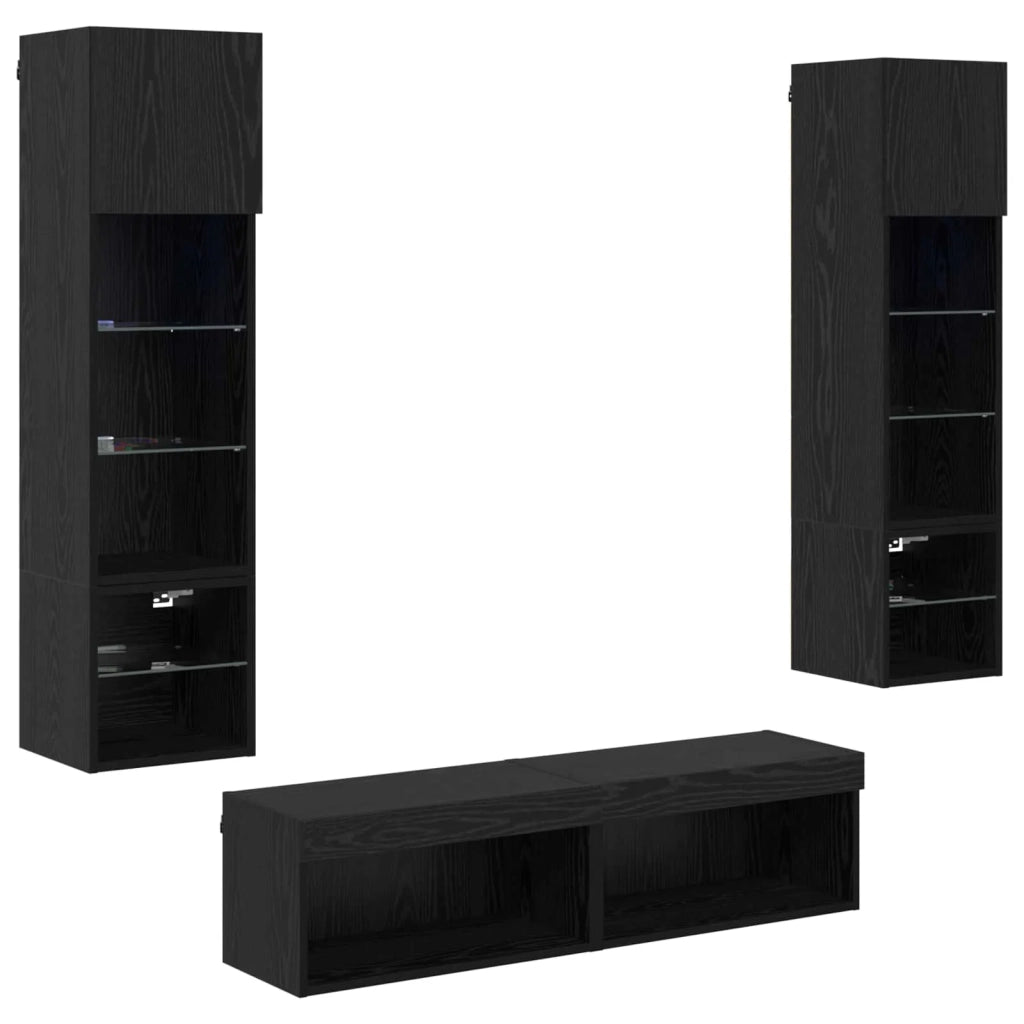 Unità TV da Parete 6 pcs Rovere Nero Legno multistrato