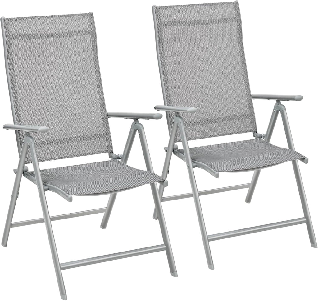 SONGMICS Sedie da Giardino, Set di 2 Sedie Pieghevoli, per Esterno, con Struttura in Metallo, Schienale Regolabile in 8 Posizioni, Capacità di Carico fino a 150 kg, Nero GCB29BK