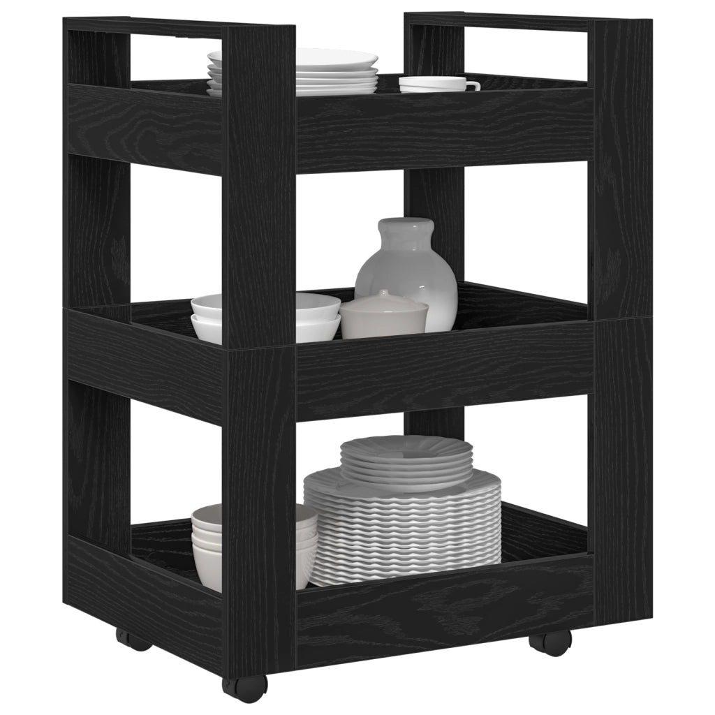 Carrello da Cucina Rovere Nero 60x45x80 cm Legno Ingegnerizzato
