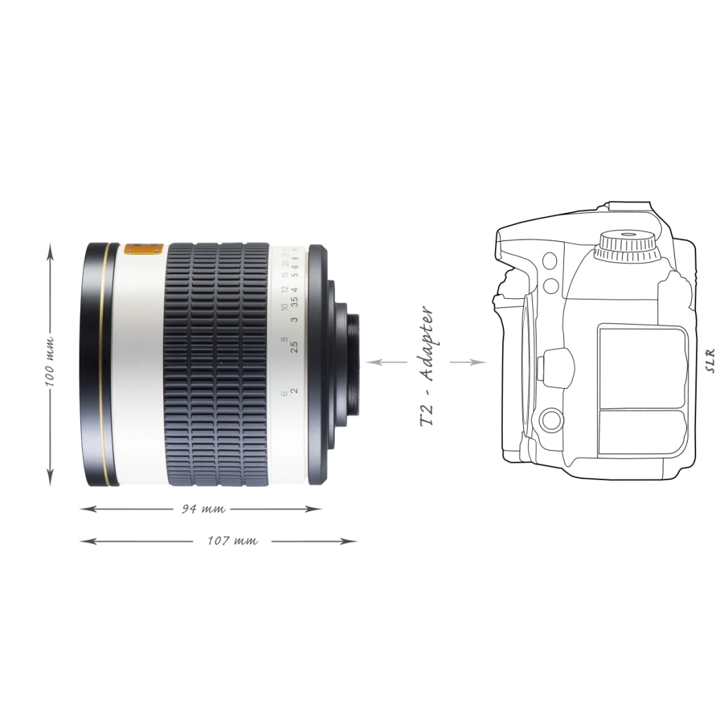 500/6,3 Obiettivo fotografico a specchio per DSLR MFT, lunghezza focale di 500 mm, per fotocamera full-frame e APS-C