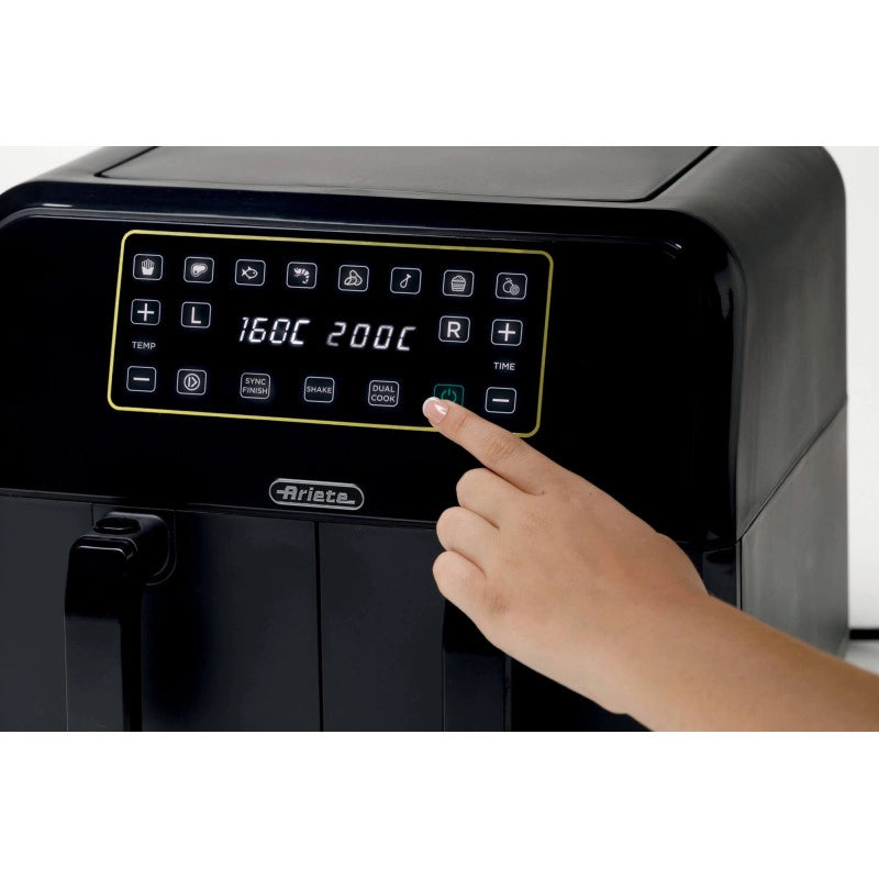 Friggitrice ad aria 1700W con doppio cestello, 8L - 3 funzioni di cottura, pannello digitale LED - Nero