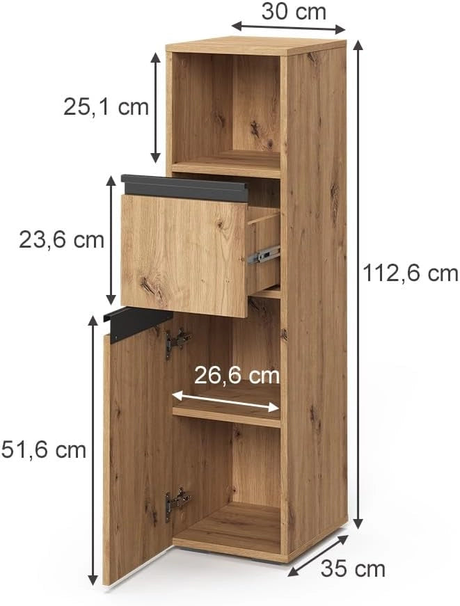 mobiletto bagno Torren, Artigiano, 30 x 112.6 cm con cassetto, si distingue per funzionalità ed estetica