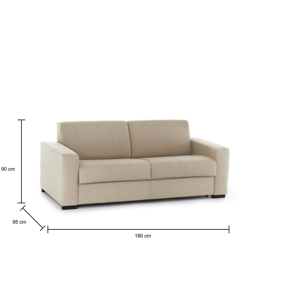 Divano Letto Akito, Divano a 2 posti Large, Made in Italy, SofÒ  Soggiorno con apertura girevole, in tessuto imbottito, con Braccioli slim, cm 180x95h90, Beige