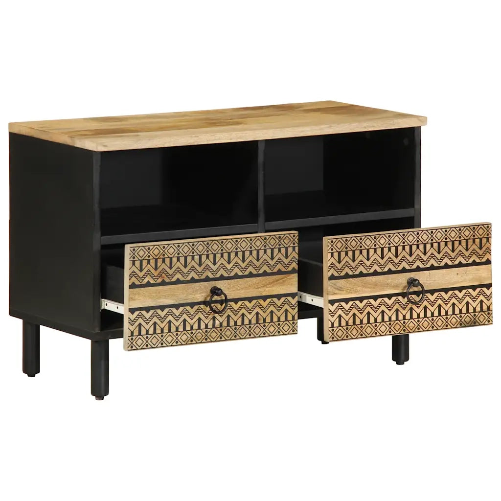 Mobile Porta TV-Mobile per TV-Credenza TV Nero 70x33,5x46 cm Legno Massello Mango Grezzo