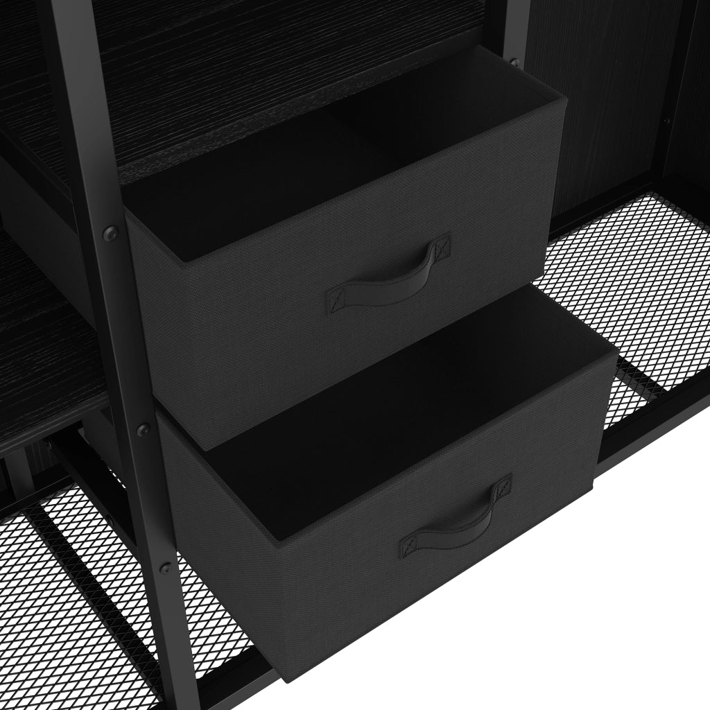 LETTO a soppalco 90x200 cm Nero con 2 cassetti, armadio aperto, LED