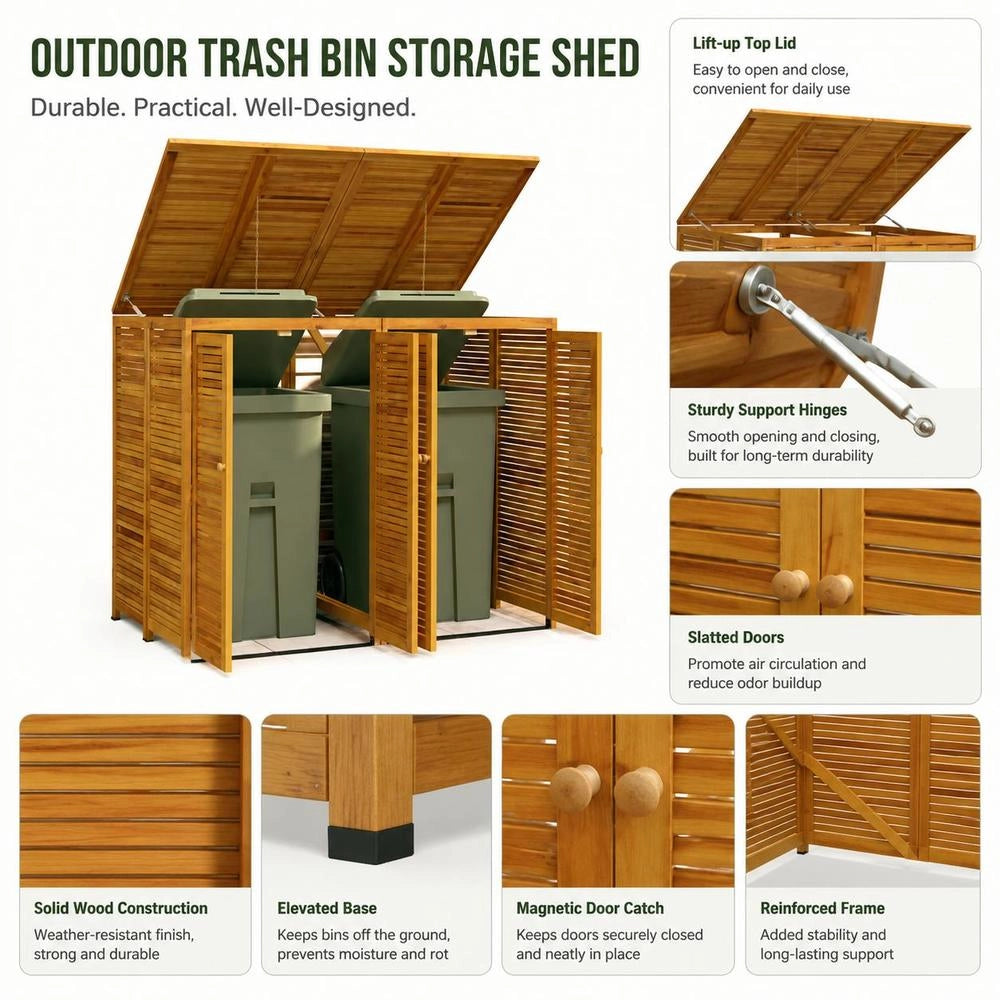 Bin Storage Unit For 2 Bins, 140x89x117 Cm, Solid Acacia Wood