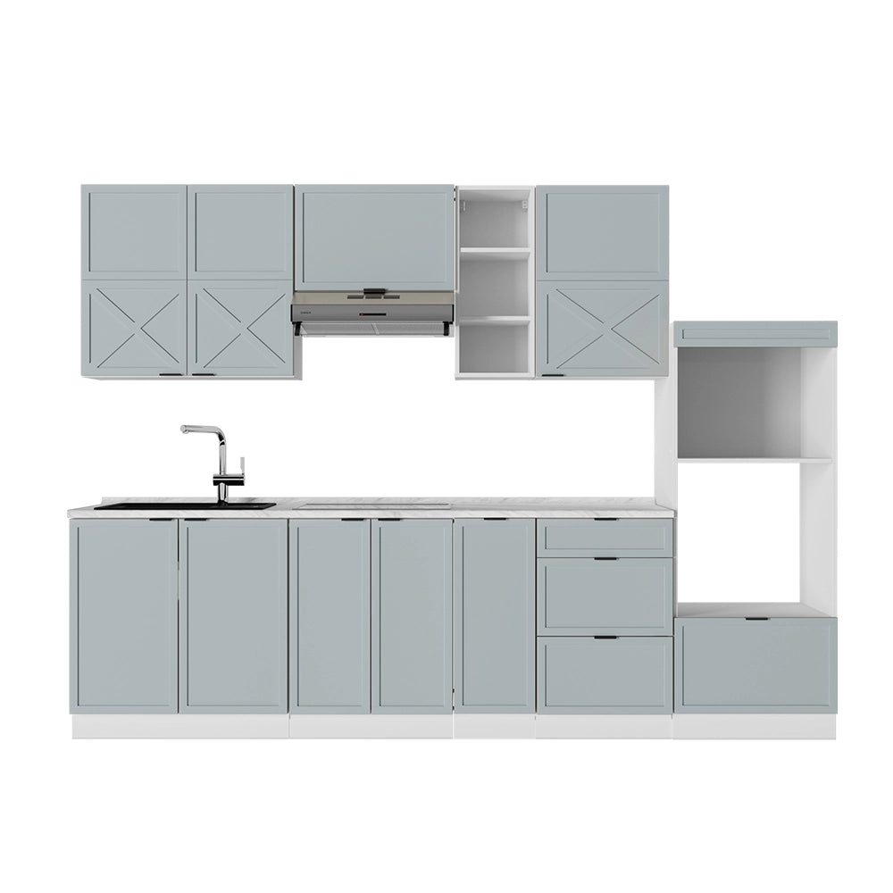 Cucina componibile Fame-Line Blu-grigio chiaro/Bianco 280 cm senza piano di lavoro Vicco