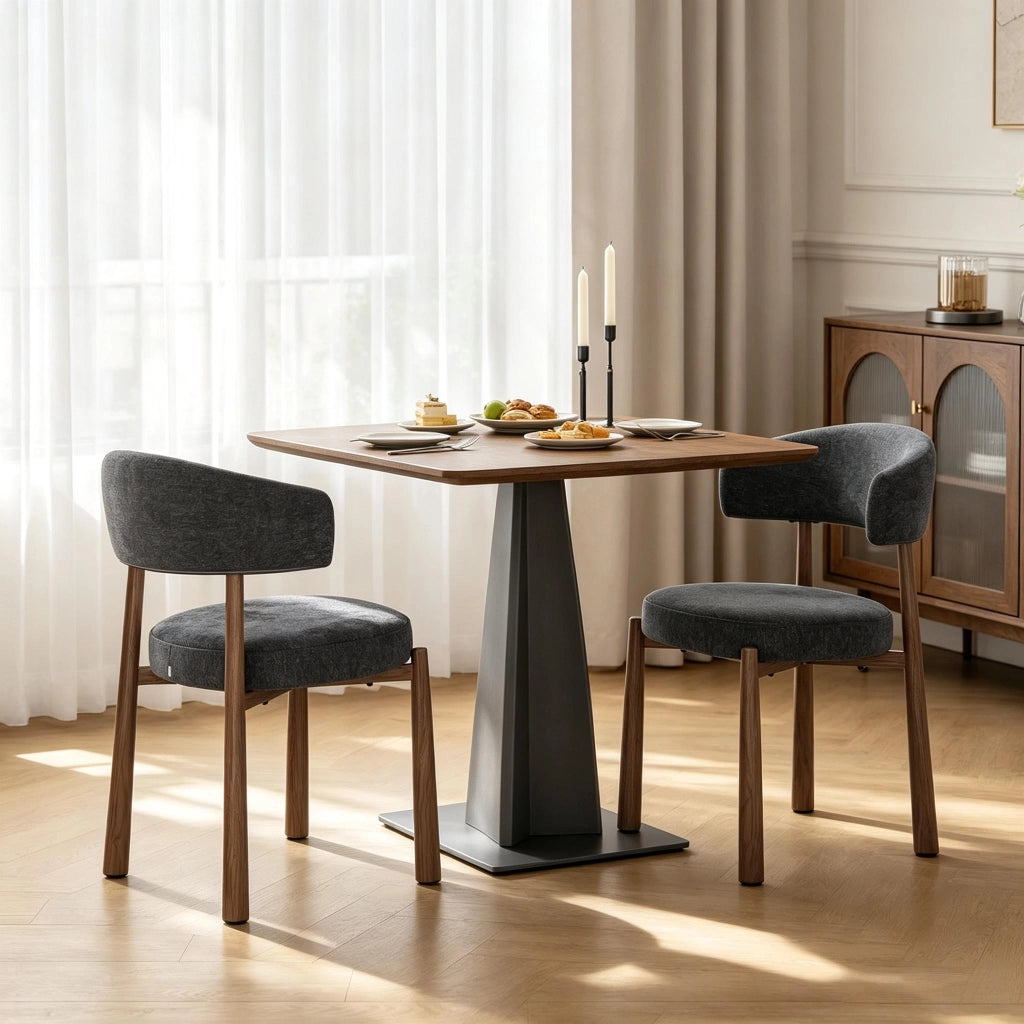 Sedia da sala da pranzo set da 2 con schienale aperto ergonomico design salvaspazio in chenille e metallo grigio