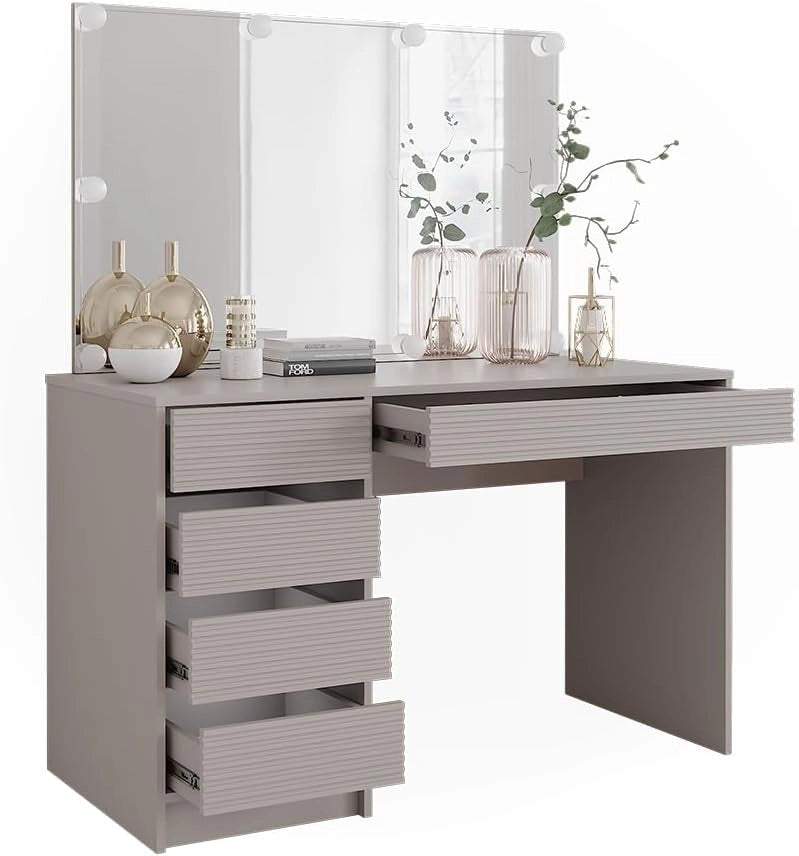 Tavolo da toilette Sherry, Cachemire, 120 cm con specchio e illuminazione a LED, con illuminazione LED e grande specchio rettangolare