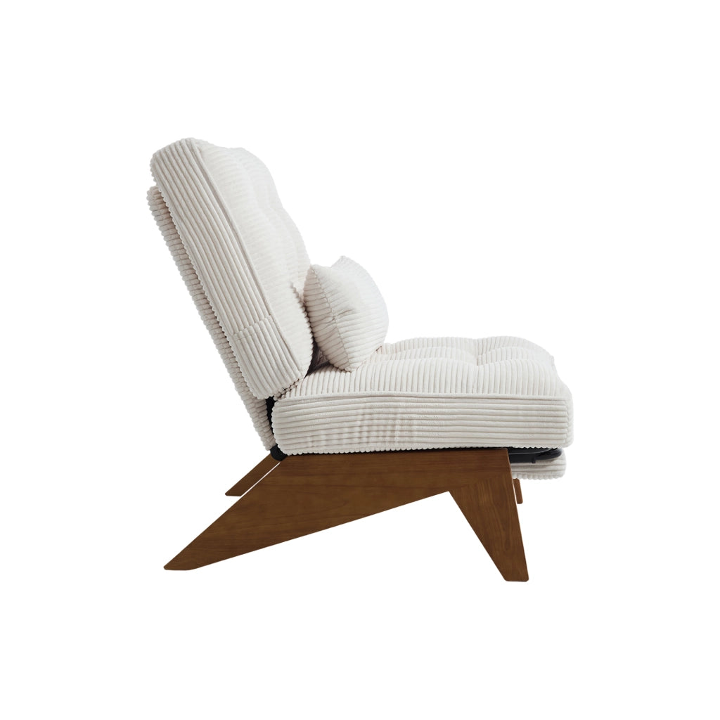 OKWISH Poltrona Relax con Schienale Regolabile, Poggiapiedi Integrato e Cuscino Lombare, Velluto a Coste, Beige