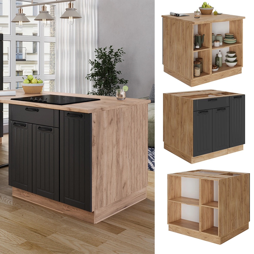 Vicco isola cucina Grigio scuro 90 cm con cassetto, senza piano di lavoro