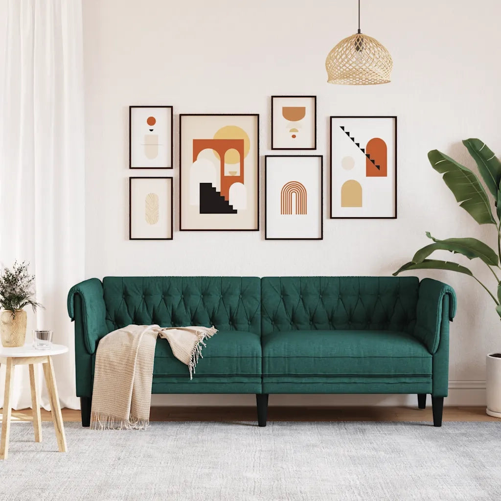 Divano Chesterfield a 3 Posti-Sofa 3 Posti-Divanetto Verde Scuro in Tessuto