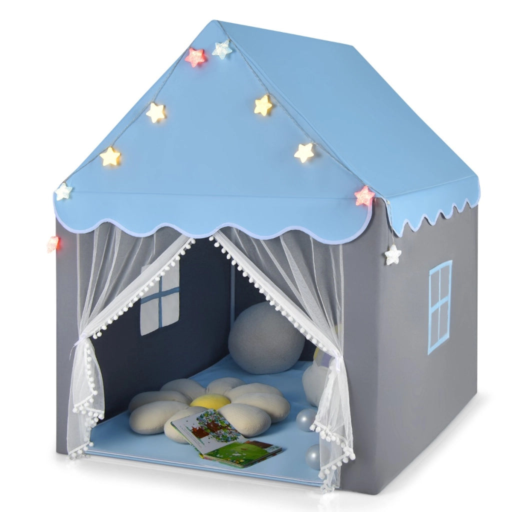 Tenda da gioco per bambini con tappetino lavabile, Tenda castello fatato con luci a forma di stella Blu-Tende e Casette per bambini