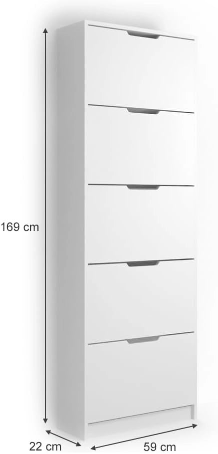 Scarpiera da ingresso Luca, Bianco, 22 x 169 cm 5 scomparti