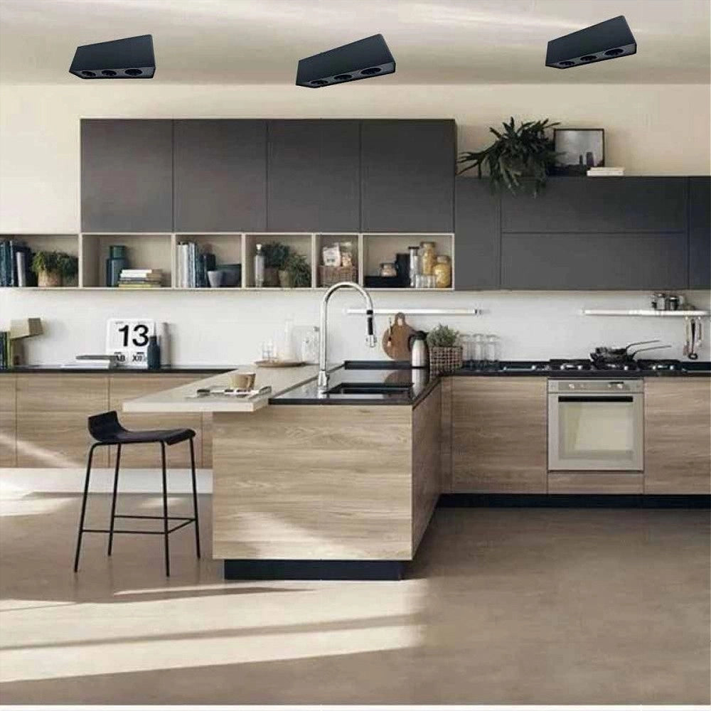 Trade Shop - Porta Faretto Triplo Orientabile Da Soffitto Nero Per Faretto Gu10 Gu5.3 P34-n3 -