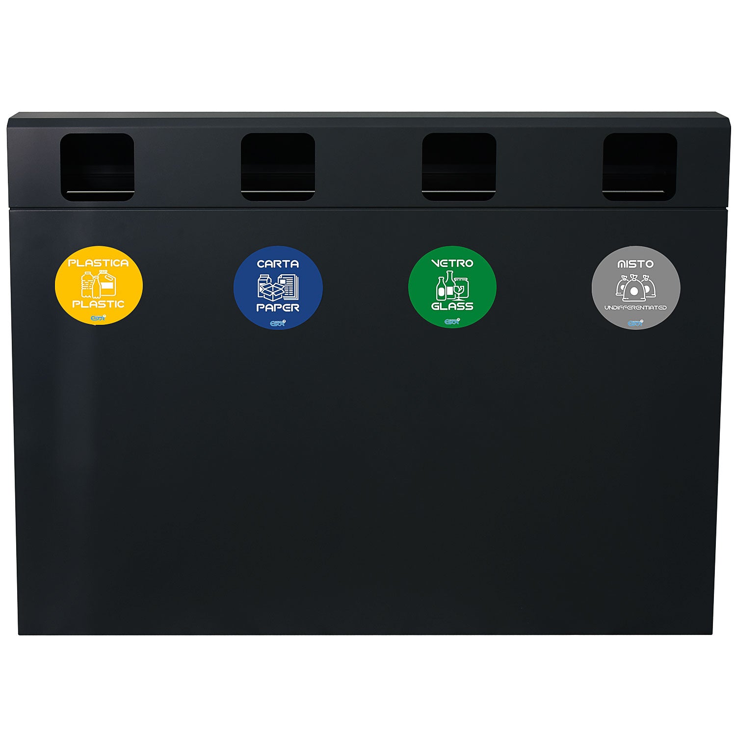 Pattumiera per Raccolta Differenziata 4 Scomparti 240 L 120x30x96 cm in Acciaio Verniciato Antracite