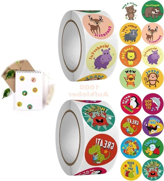 Sticker motivanti con motivi animali carini - 1000 pezzi stickers premiazione animali autoadesivi per scuola primaria - sticker di lode per insegnanti