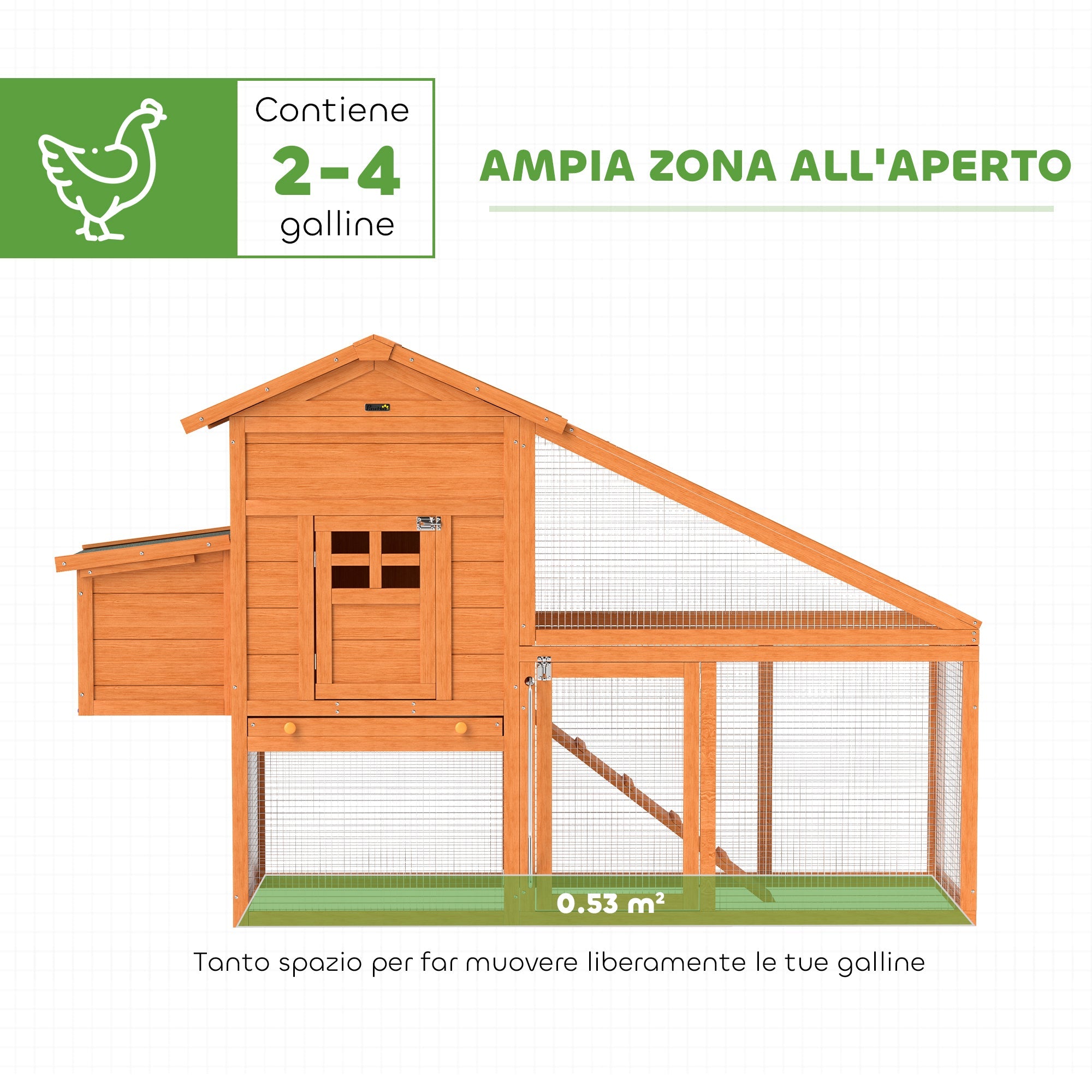 Pollaio da Giardino per 1-2 Galline con Area per Cova 179x67x115 cm Arancione