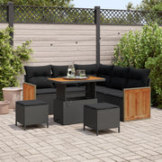Set di 8 Pezzi Divano da Giardino con Cuscini Nero Rattan Polipropilene Acacia