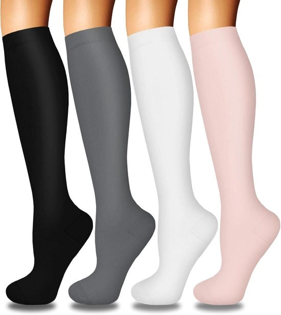 4 paia di compressi per gambe femminili con buona circolazione sanguigna - la migliore supporto per infermiere, atleti, sportivi e viaggiatori (S-M)