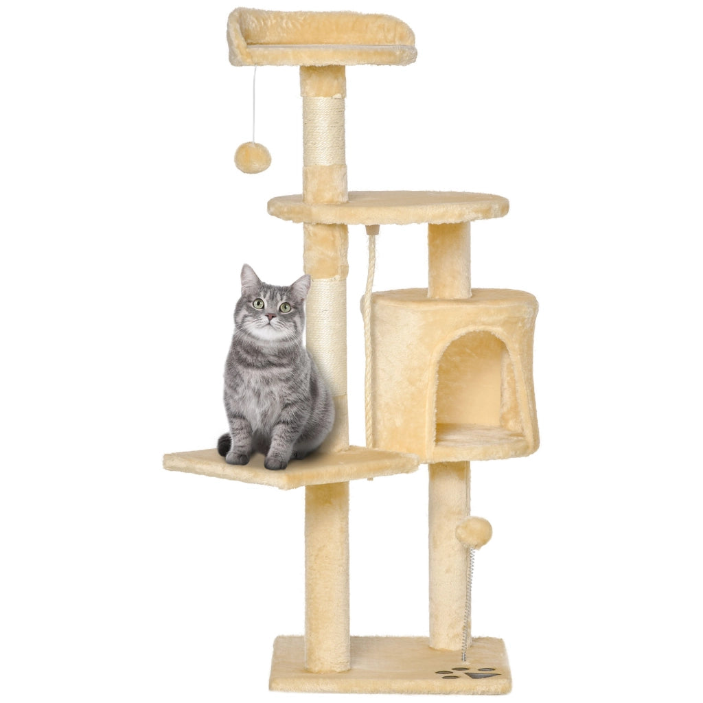 Tiragraffi per Gatti in Legno con Cuccia e Giocattoli ¨C zephmum ¨C Grigio 40x30x114 cm