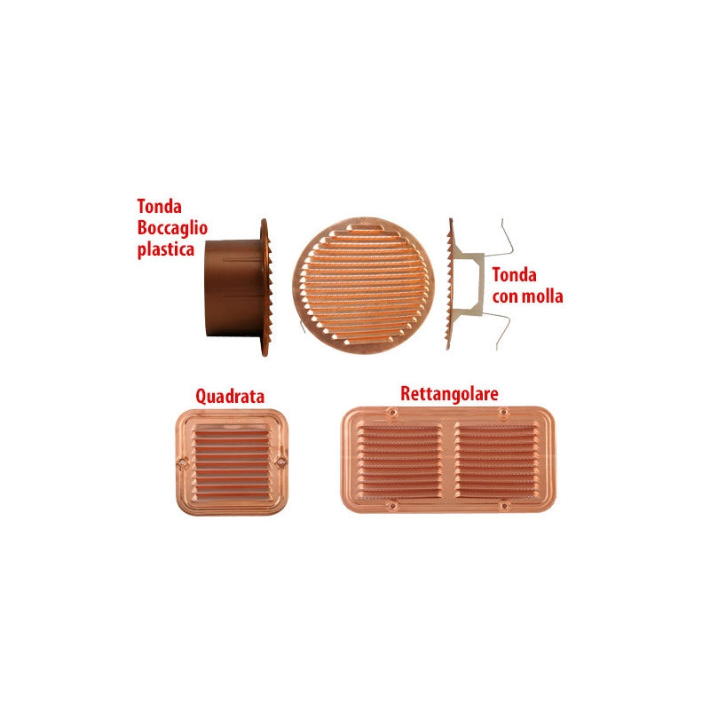 Griglia di aerazione in rame quadrata 23×23 cm con rete anti-insetti – per pareti e tubi – Rame