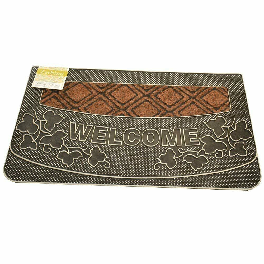 Trade Shop - Tappeto Zerbino Welcome Piante 45x75cm In Gomma E Fibra Cocco 4 Colori Ingresso -
