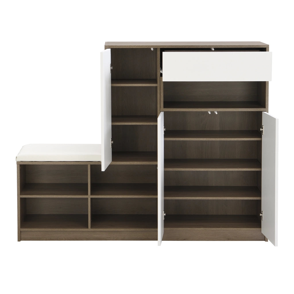 Panca Scarpiera con Seduta Imbottita e Ripiani Regolabili ¨C MINIMAL ¨C Bianco, 140x35x110 cm